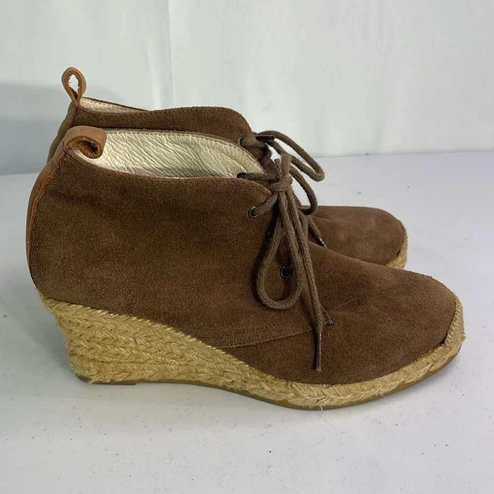 Brown suede lace up wedge espadrilles